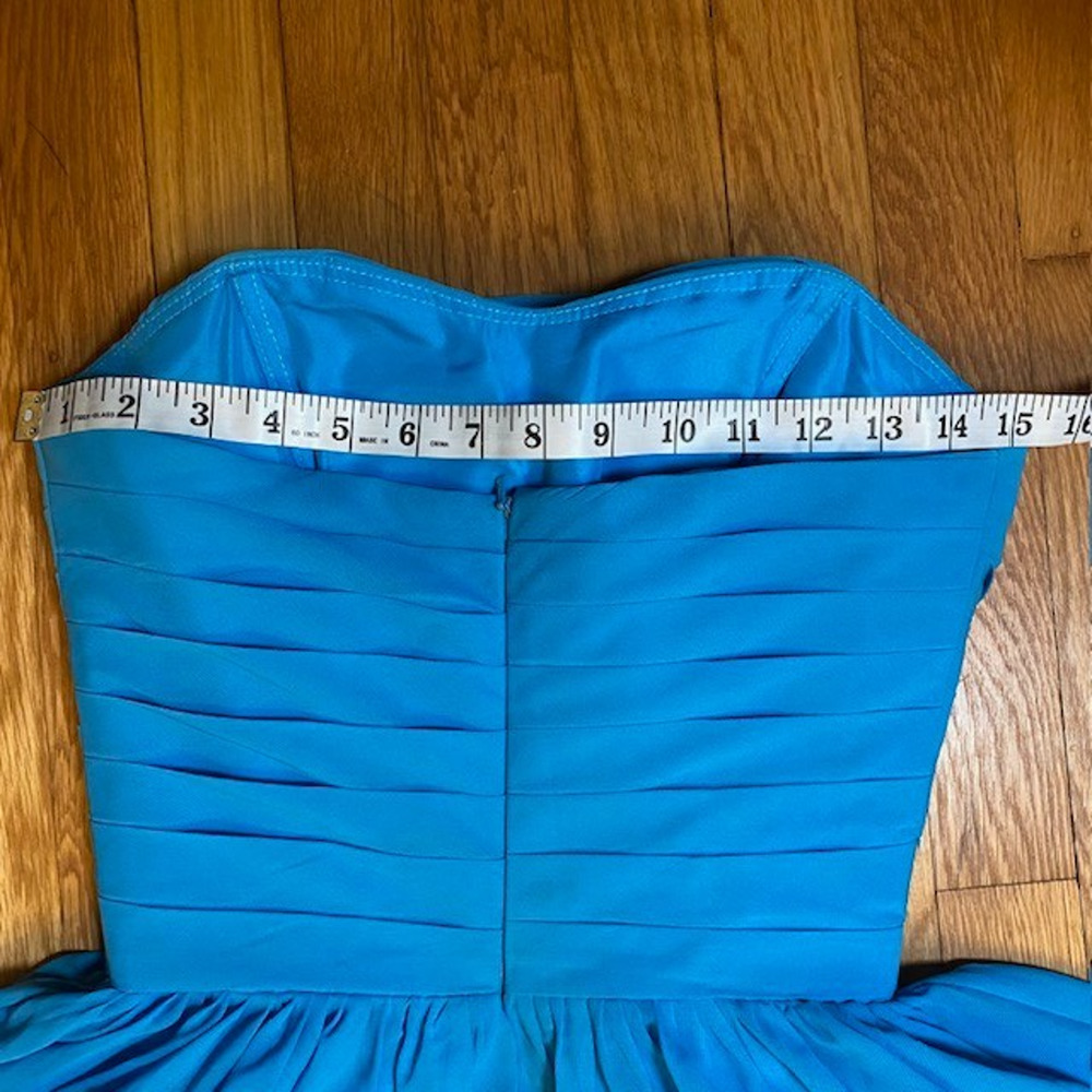 Dressy Evening Gown Wispy Pleated Blue Chiffon Classic Strapless Goddess Dress - Picture 7 of 8